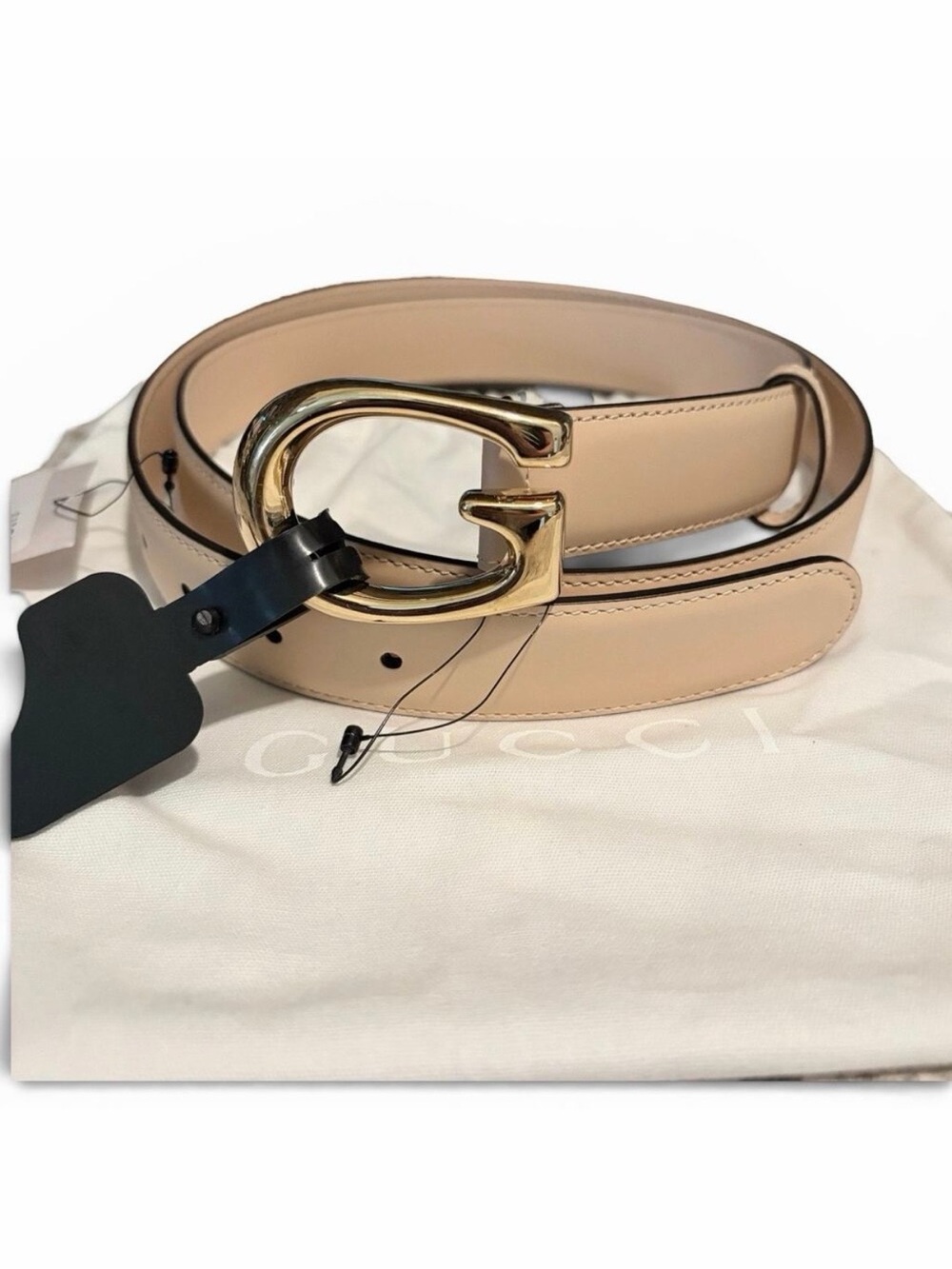 Gucci Natural Vachetta Leather Gold G Buckle Thin Belt Size 110 NWT Authentic